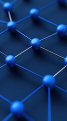 Blue spherical nodes connected by lines in a network structure on a dark background.