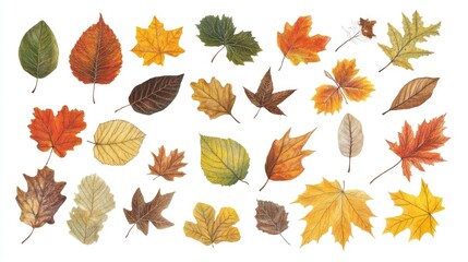 Obraz premium Colorful Autumn Leaves Collection on White Background