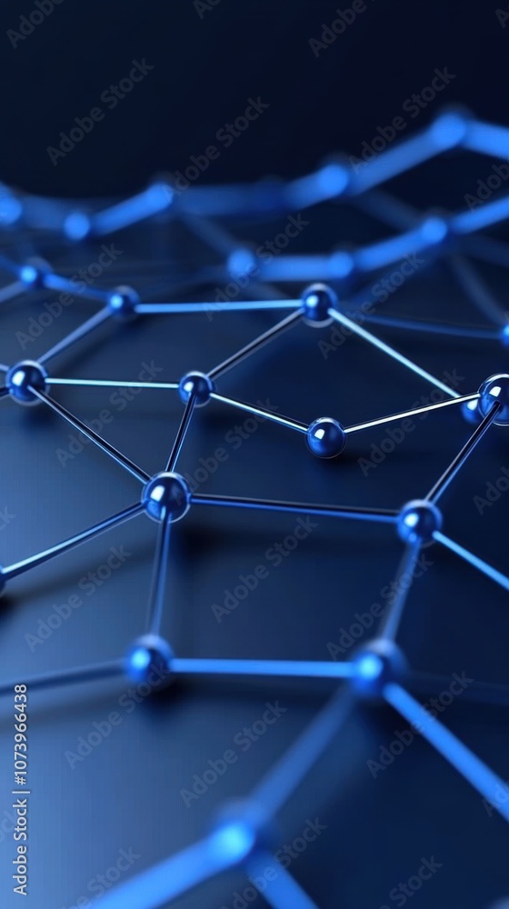 Aufkleber close-up of blue molecular structure with connected nodes on a dark background.
