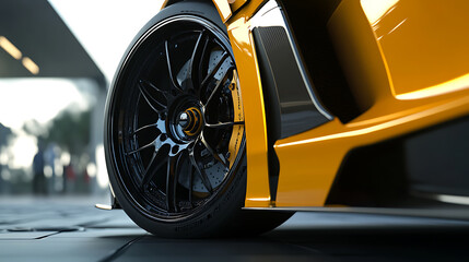 Alloy wheel with calipers and racing brakes of the sport car