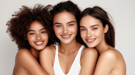Three beautiful smiling women, beauty concept