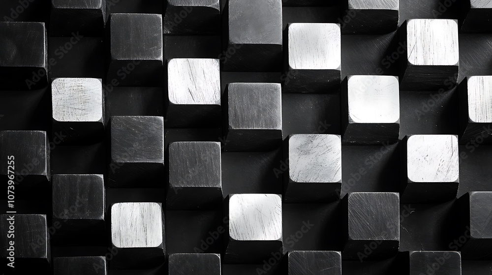 Poster black background with geometric pattern of cubes