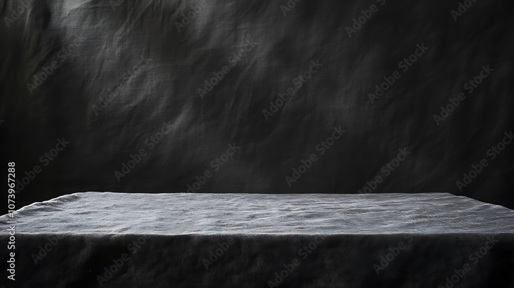 Leinwandbilder black background with a gray table in the foreground, illuminated by soft light from above texture o
