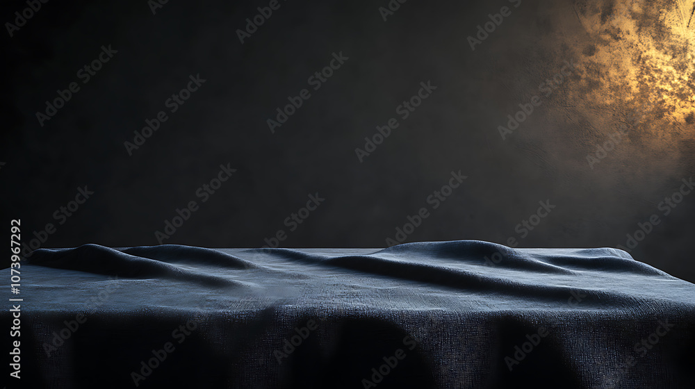 Aufkleber black background with soft light on the right side illuminating grey table cloth