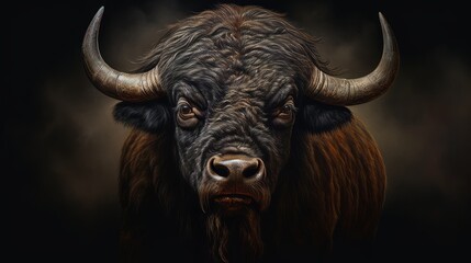 Painting of a Bison With Majestic Horns. Generative AI.