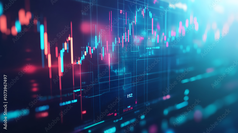 Poster blue stock market background with arrow up graph and financial chart, business growth concept on blu
