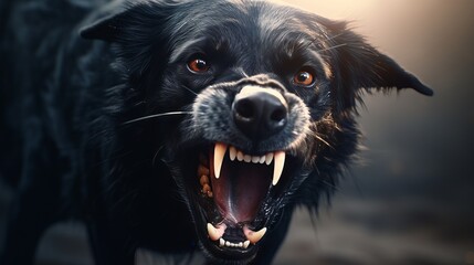 Close-up portrait of an aggressive dog. Generative AI.