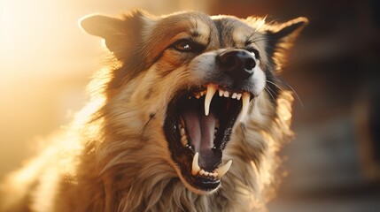 Close-up portrait of an aggressive dog. Generative AI.