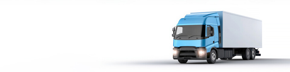 Modern blue cargo truck on white background for copy space