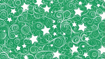 Cute green and white swirls with stars background