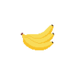 Pixelated banana icon yellow. Retro-style pixel art banana simple tropical cartoon design.