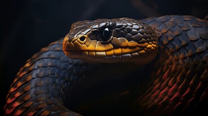 Close-up of a Snake on a Black Background. Generative AI.