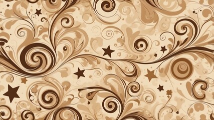 Cute brown and beige swirls with stars background
