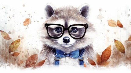 Raccoon Wearing Glasses and Bow Tie. Generative AI.
