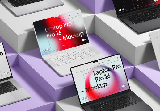Setof Laying Laptop Mockups