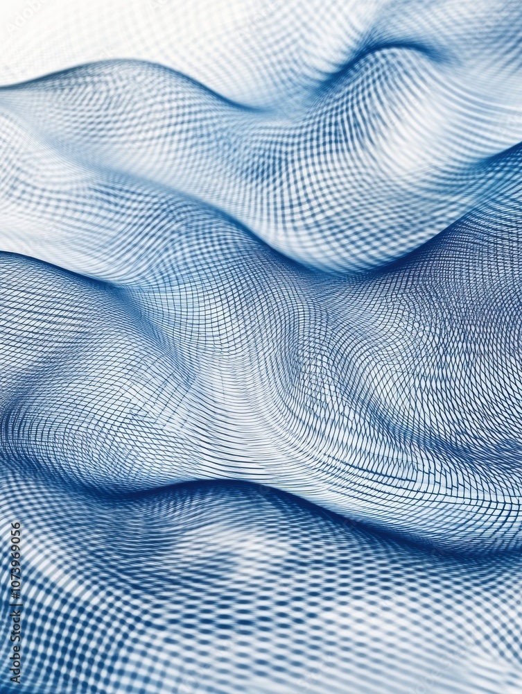 Poster An intricate display of blue and white network lines forms a 3D pattern, showcasing digital connections and contemporary design. Generative AI
