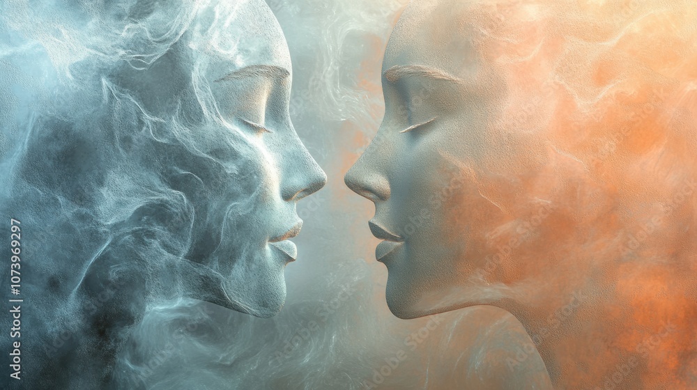 Aufkleber two abstract silhouettes in pastel shades face each other, representing the essence of empathy and u