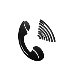 close up of a  beautiful old phone call in black color with white background 