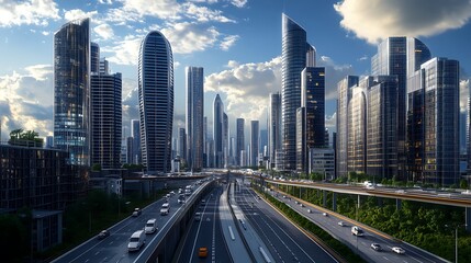 Dynamic Dubai Skyline and Highways with Vibrant Traffic Lights Image