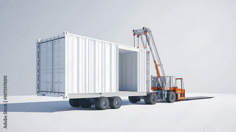 Poster a 3d rendering of a cargo container being loaded, isolated on a white background
