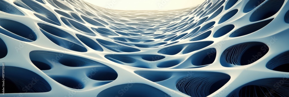 Aufkleber Intricate blue and white lines weave together to create a dynamic 3D structure that evokes a sense of depth and fluidity. Generative AI