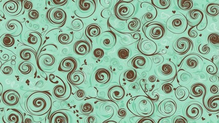 Cute mint green and brown swirls with hearts background