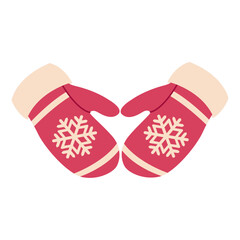 Red mittens Hand drawn flat style isolated. Vector illustration