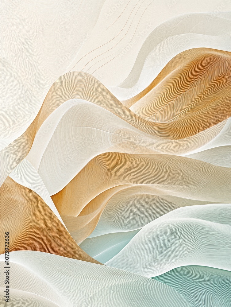 Aufkleber flowing lines and waves in pastel hues intertwine, evoking feelings of calmness and tranquility acro