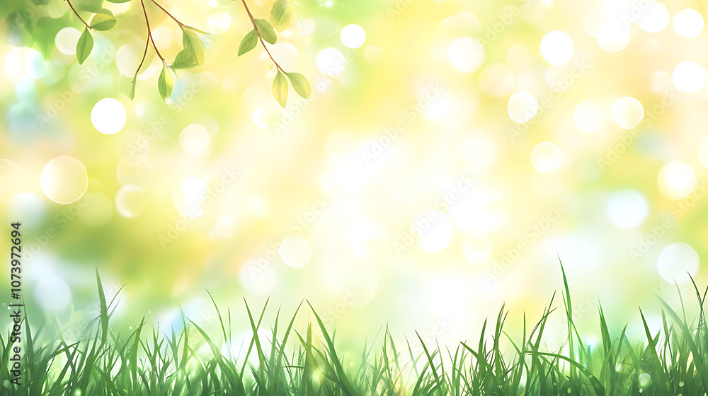 Aufkleber abstract blurred spring background with bokeh light effect and green grass in sunlight blurred natur