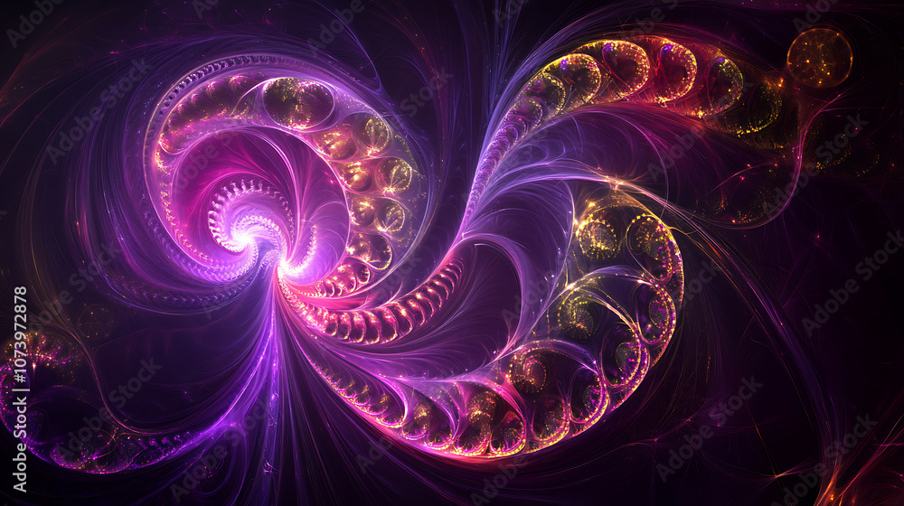 Aufkleber abstract digital art illustration of glowing lines and dots forming curves, spirals and circular sha