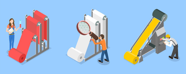 3D Isometric Flat Vector Illustration of Light Industry Factory , Textile Machinery Manufacture