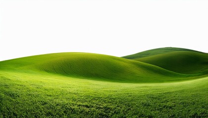wide panorama of beautiful hilly meadow grass landscape isolated white background vibrant spring agriculture design pattern concept