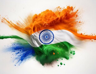 colorful flag of india with orange white green an blue color holi paint powder explosion isolated white background indian national asian travel and tourism concept