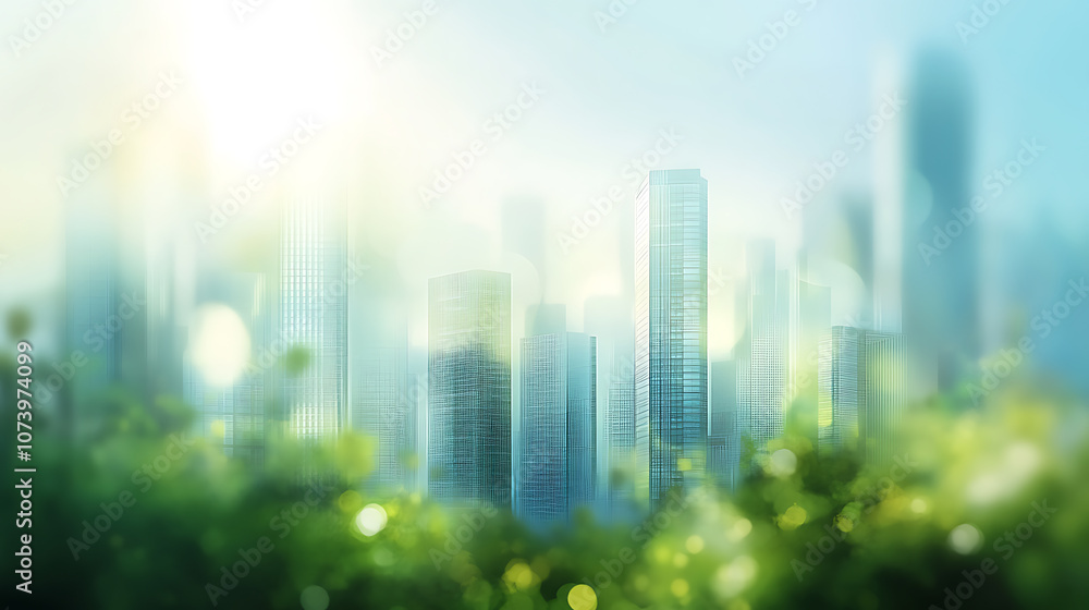 Aufkleber blurred cityscape background with a bokeh effect a blurry urban landscape with skyscrapers and build