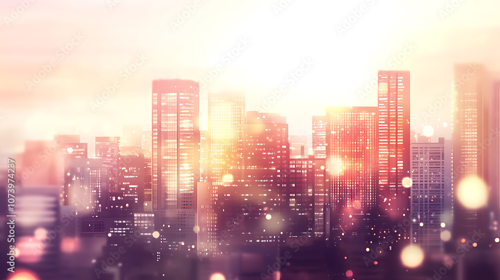 Aufkleber blurred cityscape background with a bokeh effect a blurry urban landscape with skyscrapers and build