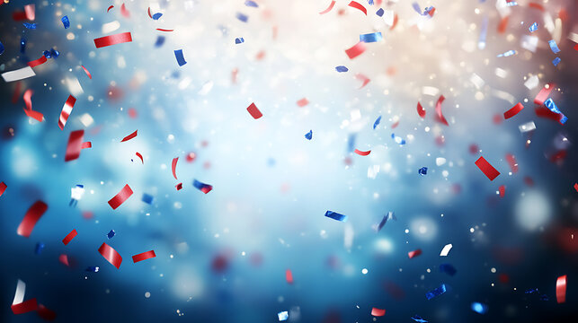 Red, white and blue chevron graphic on a solid background