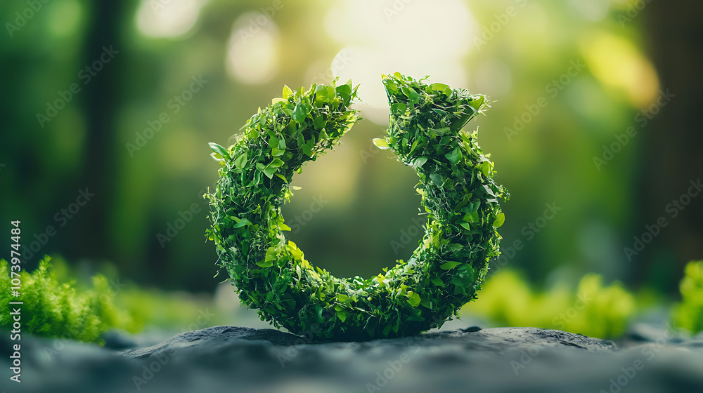 Poster Circular economy concept highlighting green and environmentally sustainable practices with an up arrow symbolizing development and growth in eco-friendly initiatives and resource efficiency