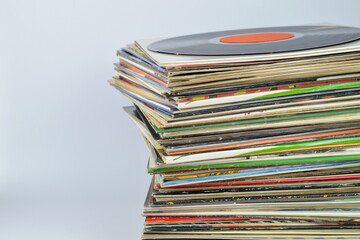 stack of old black vinyl records