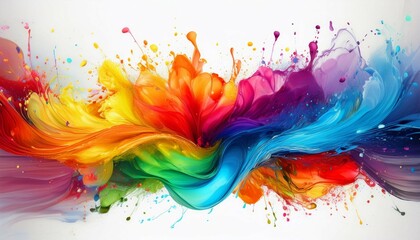 colorful abstract rainbow transparent water splash liquid color powder explosion with bright colors isolated white wide panorama background