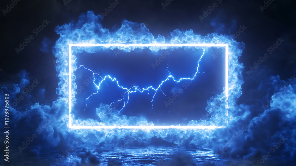 Leinwandbilder lightning frames, blue electric borders of rectangular and square shapes with thunder bolt effect, i