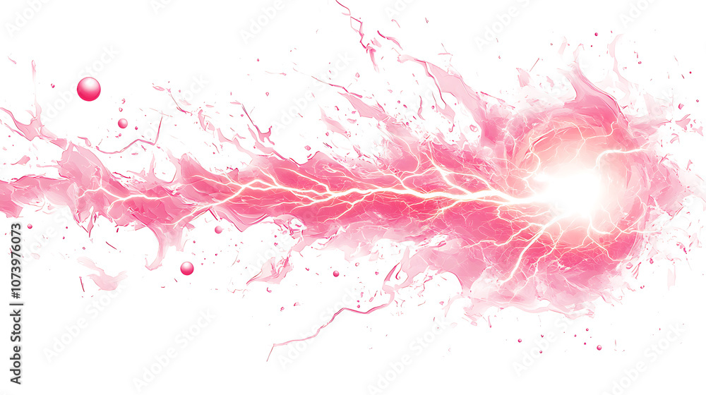 Poster realistic powerful electrical discharge with a lightning strike impact, displayed on a white backgro