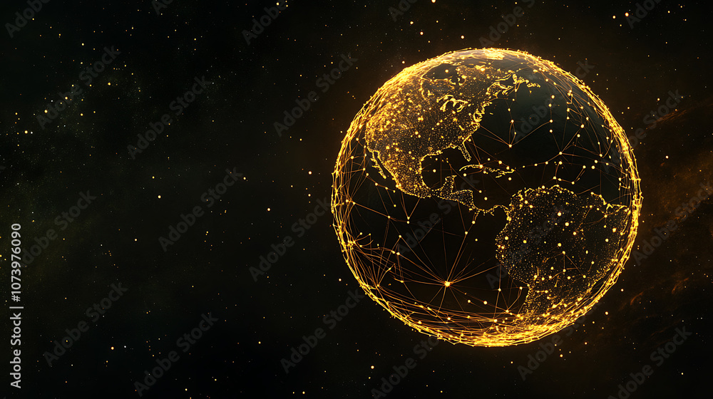Aufkleber earth with a golden glowing outline on a black background, planet earth in space, planet earth made 