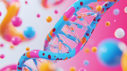 Dna helix enlarged model in bright colors and spots