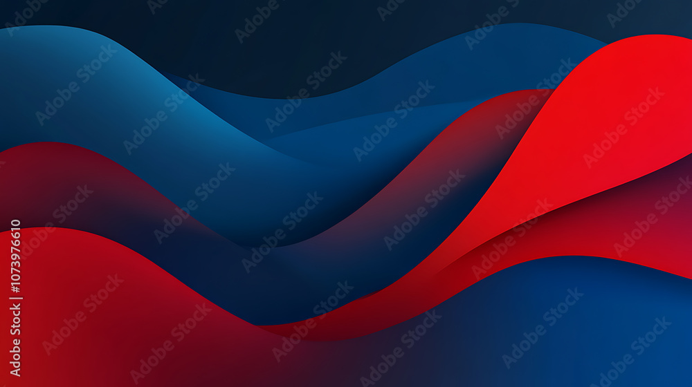 Poster red, white and blue vector background with flowing lines