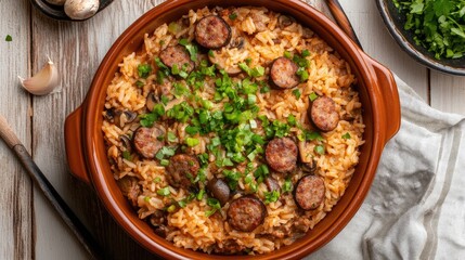 Top View of Rice Dish in Chinese Clay Pot