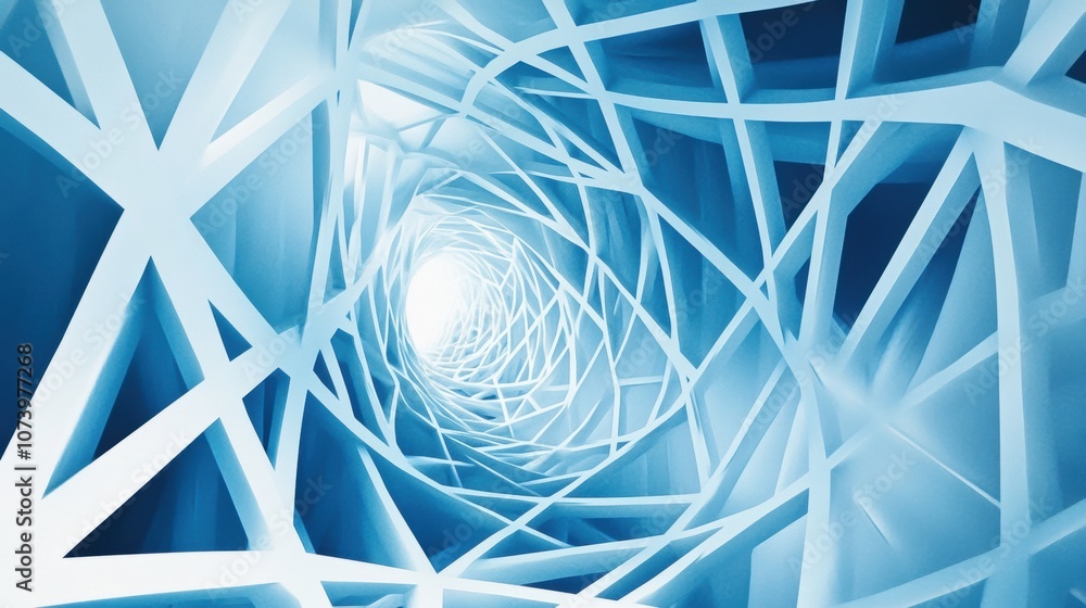 Aufkleber Vibrant blue and white lines form an intricate 3D network pattern, evoking a sense of depth and movement in a digital landscape. Generative AI