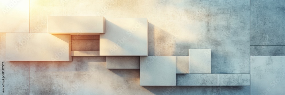 Aufkleber geometric shapes are arranged against a textured surface, illuminated by light casting dramatic shad