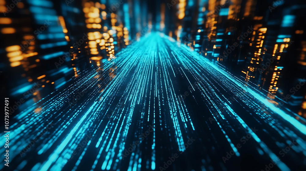 Aufkleber abstract blue light trails on road data transfer speed and digitization concept motion blur backgrou