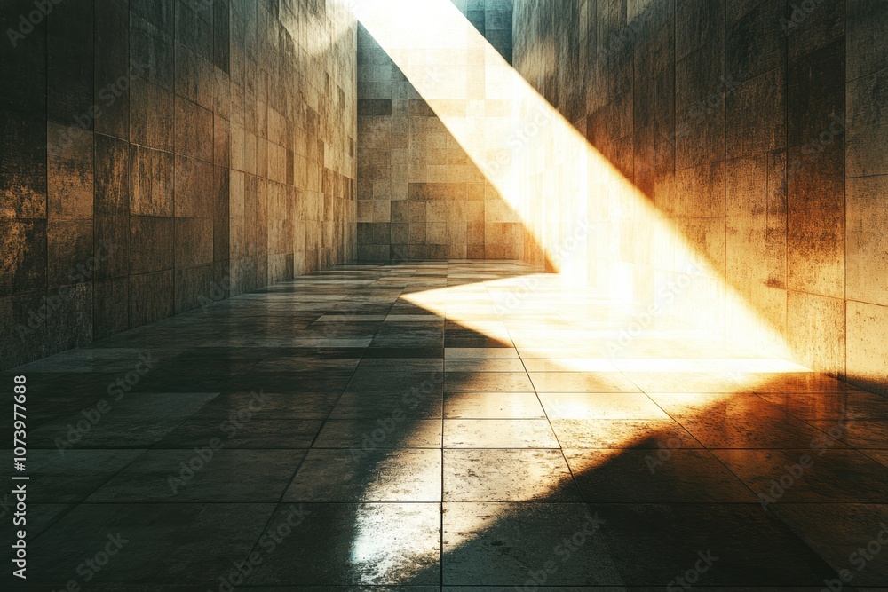 Poster a striking beam of light cuts through the shadows, illuminating the textured walls and floor of a co