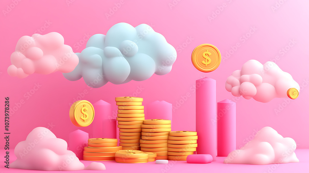 Poster Cloud computing cost efficiency concept with payperuse pricing and resource optimization 3d illustration